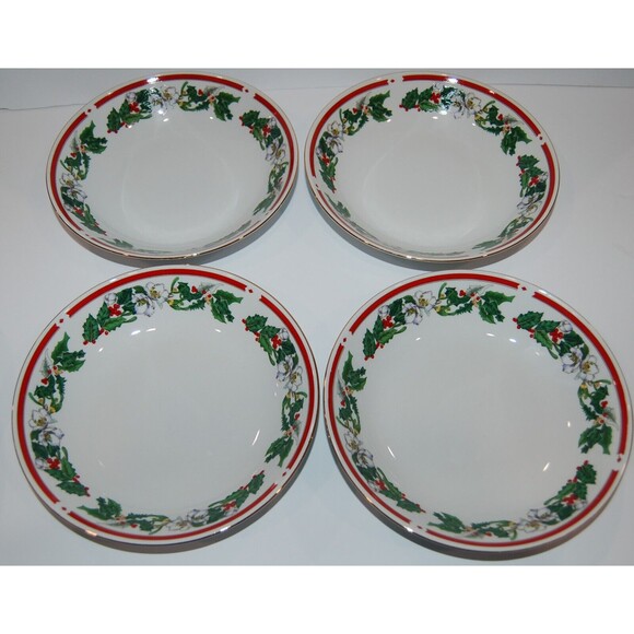 Set Of 8 Vintage Lynns Fine China St Maria Holly Christmas 7.5 " Soup Salad Bowl - Picture 7 of 11
